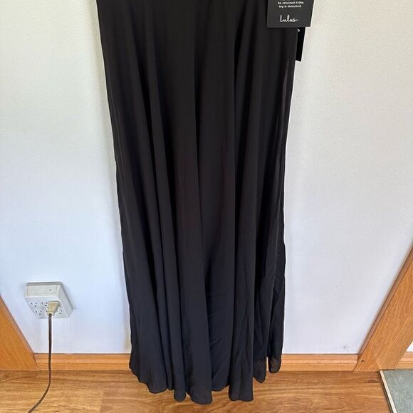 Lulus Women’s V Neck Lace Trim Black True Bliss Black Maxi Dress - Picture 5 of 13